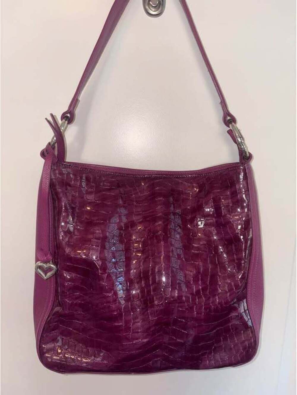 Brighton Purple Croc-Embossed Leather Hobo Bag